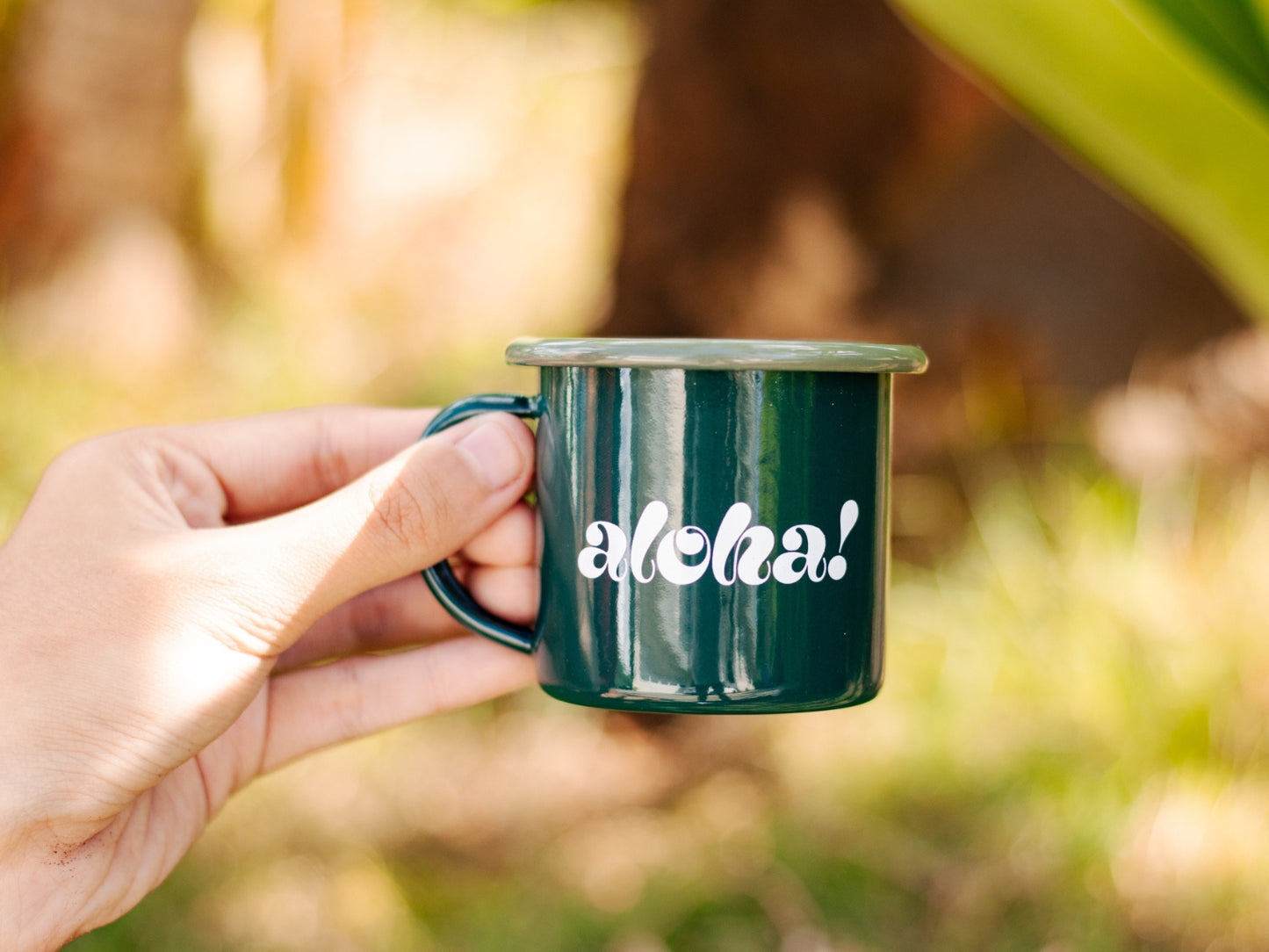 
                  
                    Green Falcon espresso mug/ornament with the word Aloha
                  
                