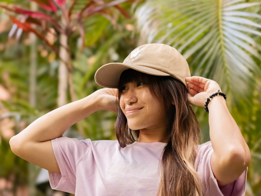 Wearing new shaka dad hat in sand dune color