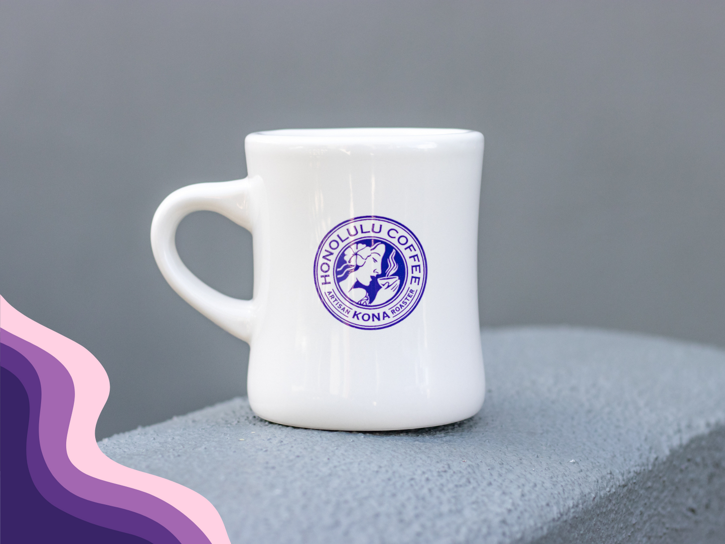 
                  
                    Standard diner mug with Honolulu Coffee logo in purple ube color
                  
                